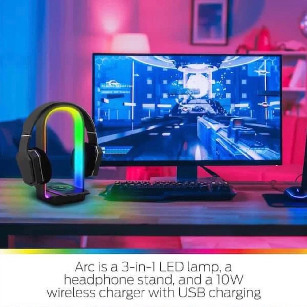3-In-1 Sound Reactive Multi-Color Arc LED Lamp/Headphone/2 Charging Options - Picture 3 of 5